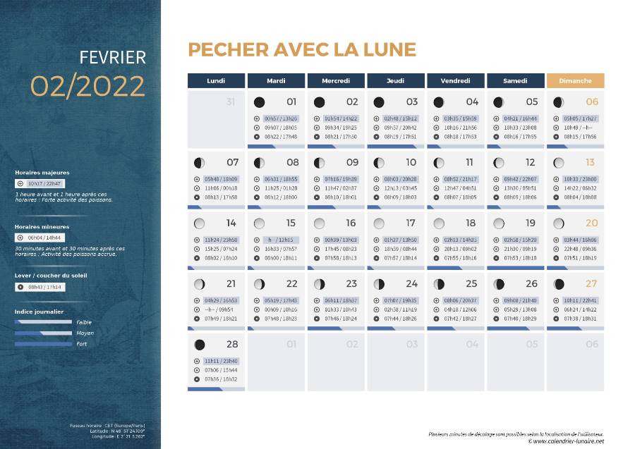 calendrier lunaire peche février 2022