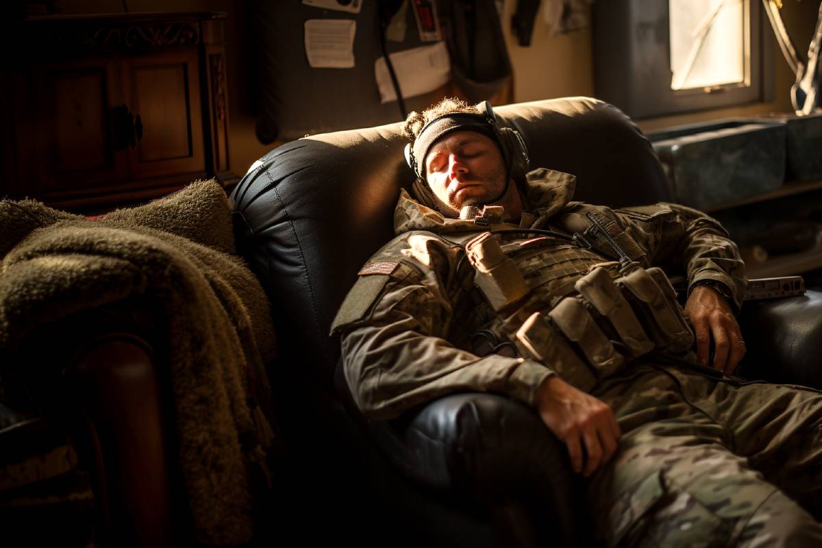 militaire en train de dormir en mission