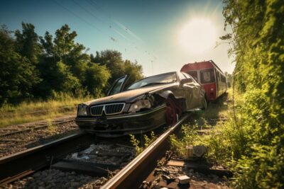 voiture sur une voie de chemin de fer ligne n