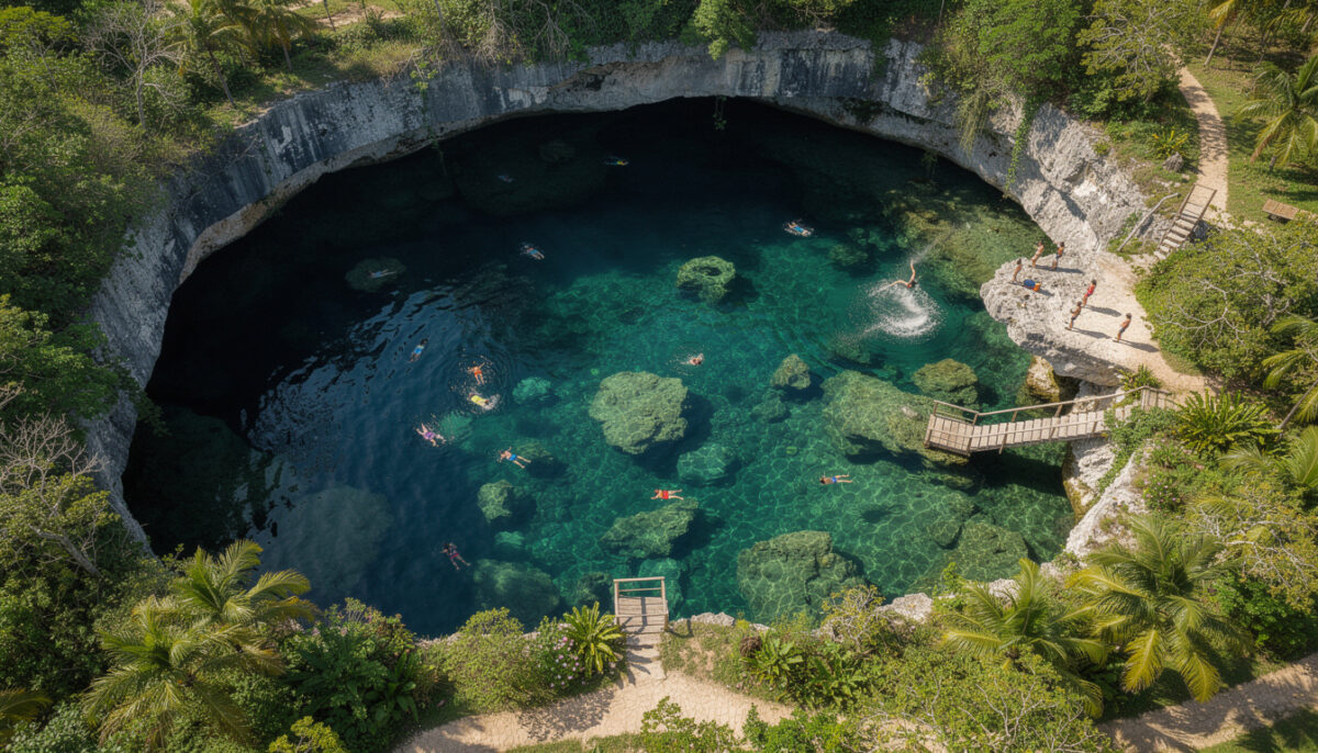 explorez les merveilles naturelles du c&eacute;note azul, un site incontournable au mexique, parfait pour les amateurs de nature et d'aventure.